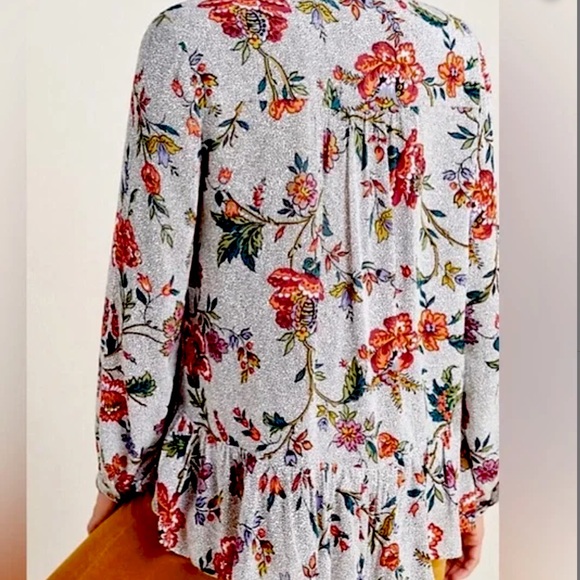 Anthropologie Maeve Janie Long-Sleeve Blouse Black Floral 12 PETITE Like-New - Picture 2 of 14